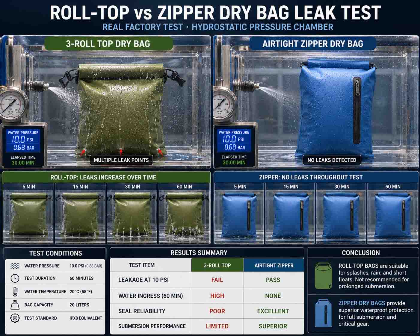 Roll-Top vs Zipper Dry Bag: iragazgaitzaren mitoa lehertu zen